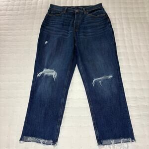 Old Navy High-Rise O.G. Straight Button Fly Distressed Jeans Women's 14 Med Blue